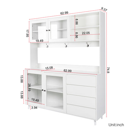 Three-layer White Pantry Cabinet with Drawers