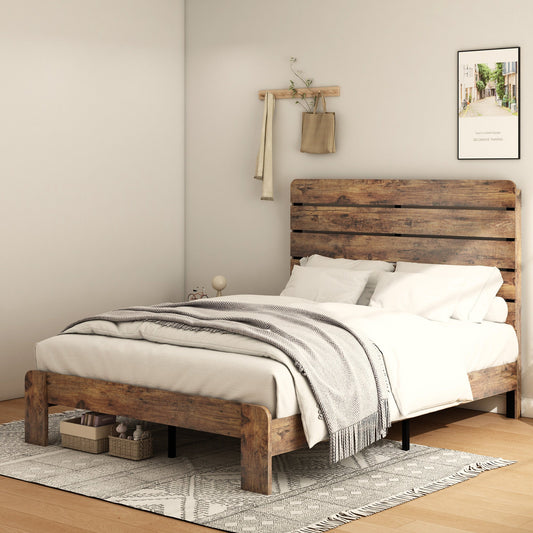 Bed Frame King Size, Wood Platform Bed Frame , Noise Free,No Box Spring Needed and Easy Assembly Tool,Large Under Bed Storage,Dark Brown - Usofuns