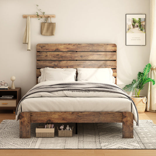 Bed Frame King Size, Wood Platform Bed Frame , Noise Free,No Box Spring Needed and Easy Assembly Tool,Large Under Bed Storage,Dark Brown - Usofuns