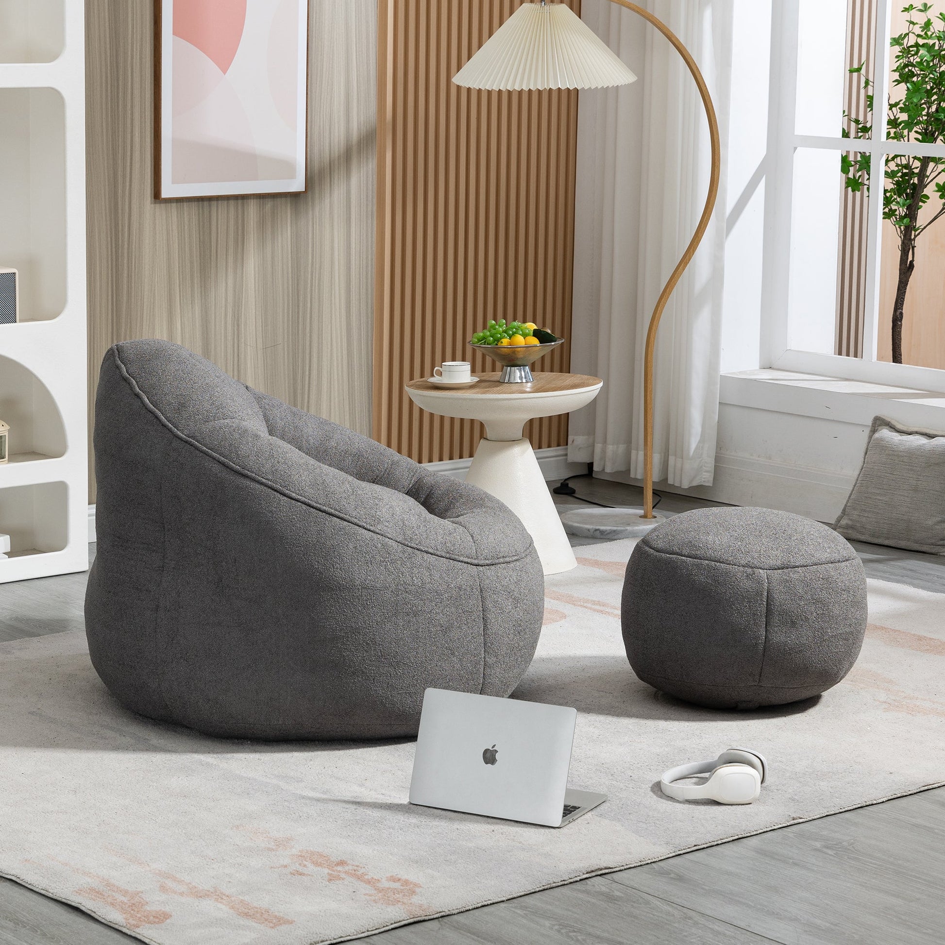 Bedding Bean Bag Sofa Chair High Pressure Foam Bean Bag Chair Adult Material with Padded Foam Padding Compressed Bean Bag With Footrest - Usofuns