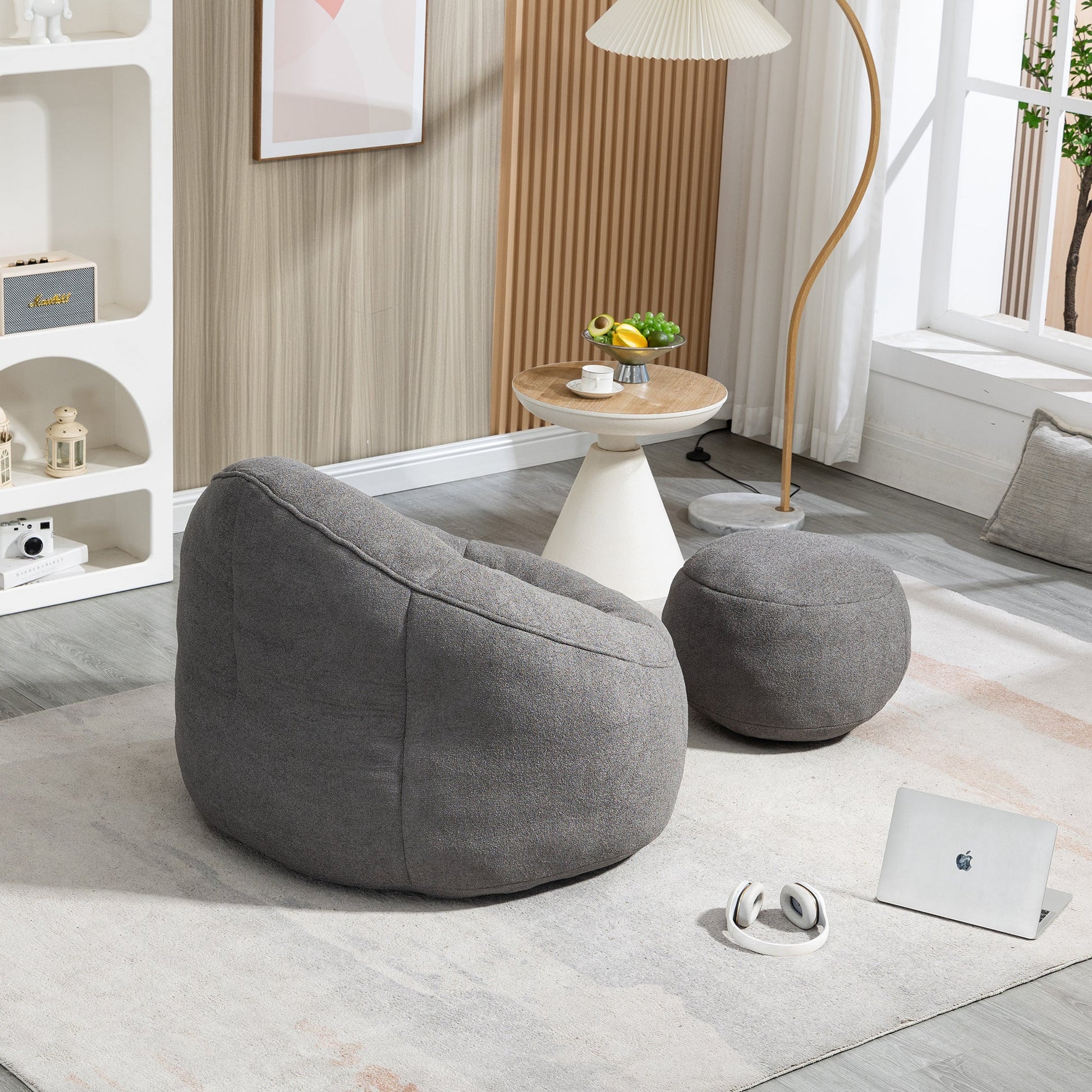 Bedding Bean Bag Sofa Chair High Pressure Foam Bean Bag Chair Adult Material with Padded Foam Padding Compressed Bean Bag With Footrest - Usofuns