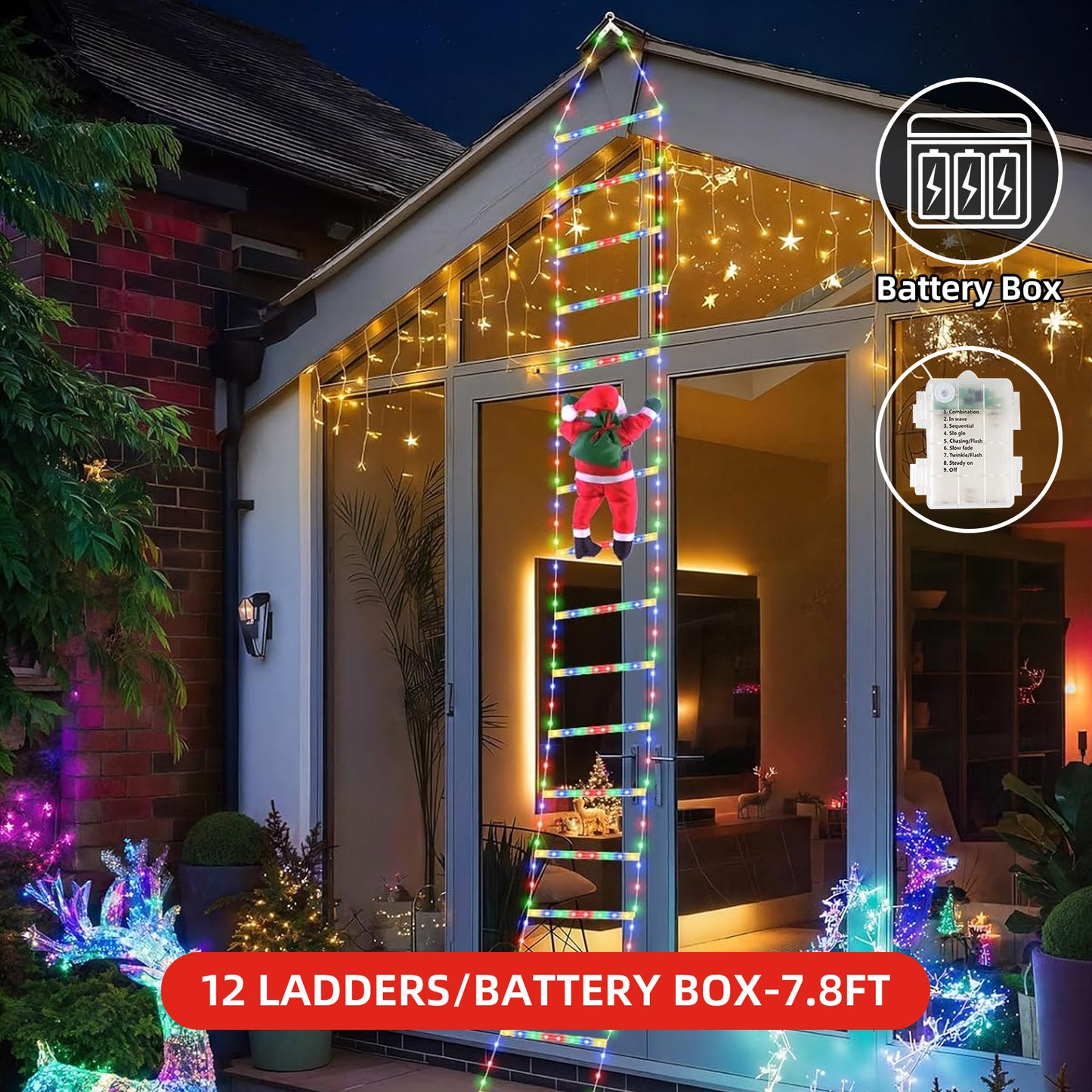 Christmas Santa Climbing Stairs Light