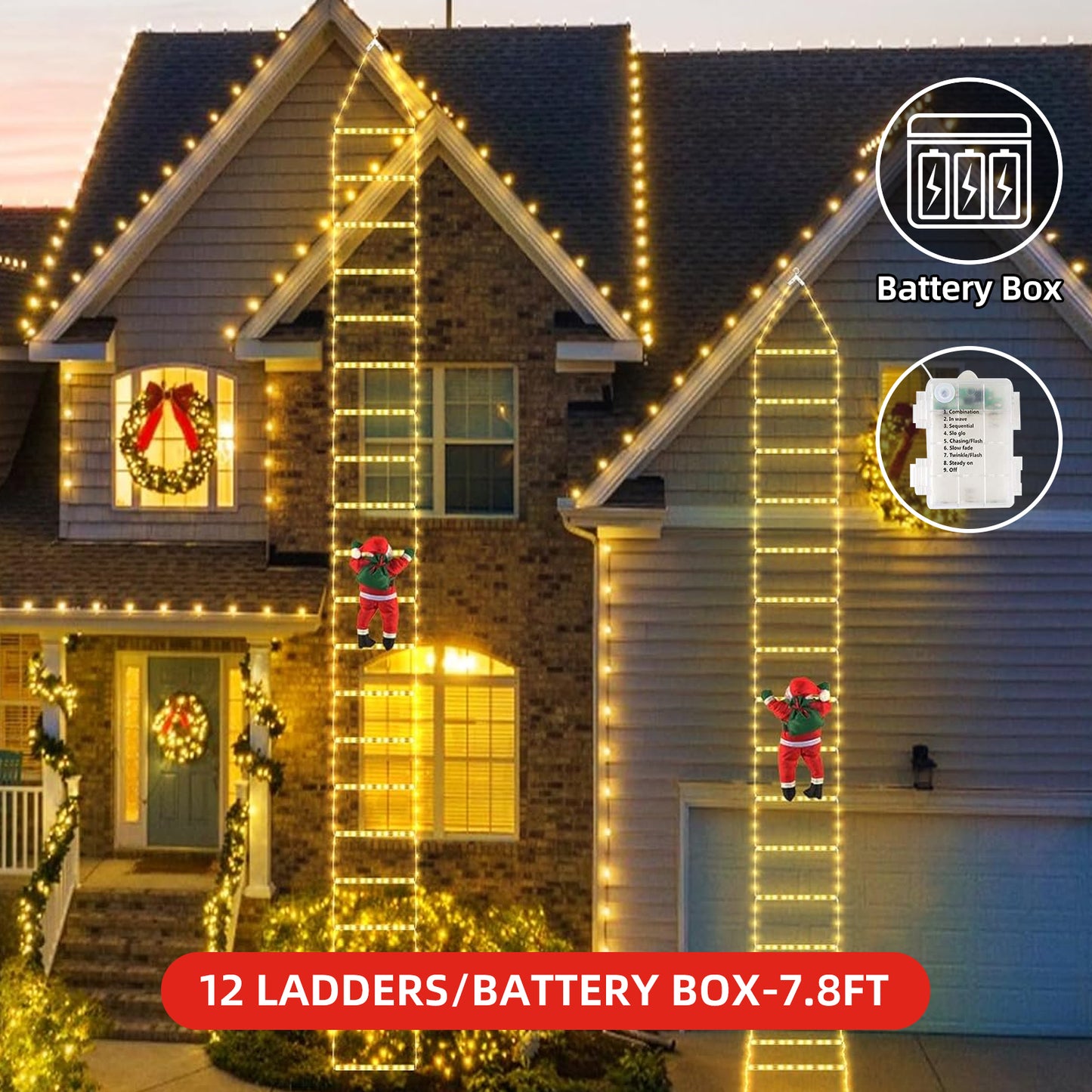 Christmas Santa Climbing Stairs Light