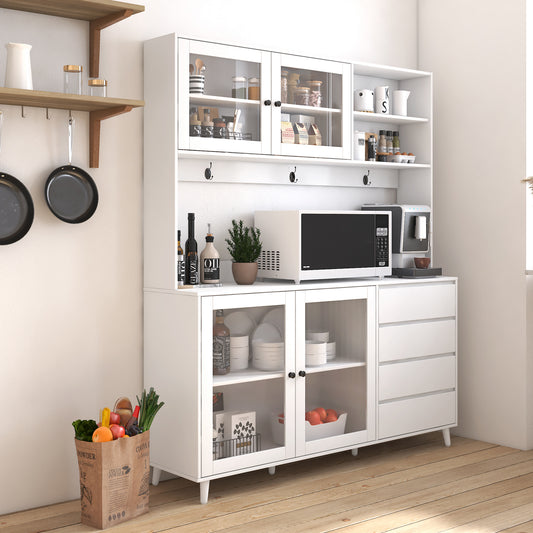 Three-layer White Pantry Cabinet with Drawers