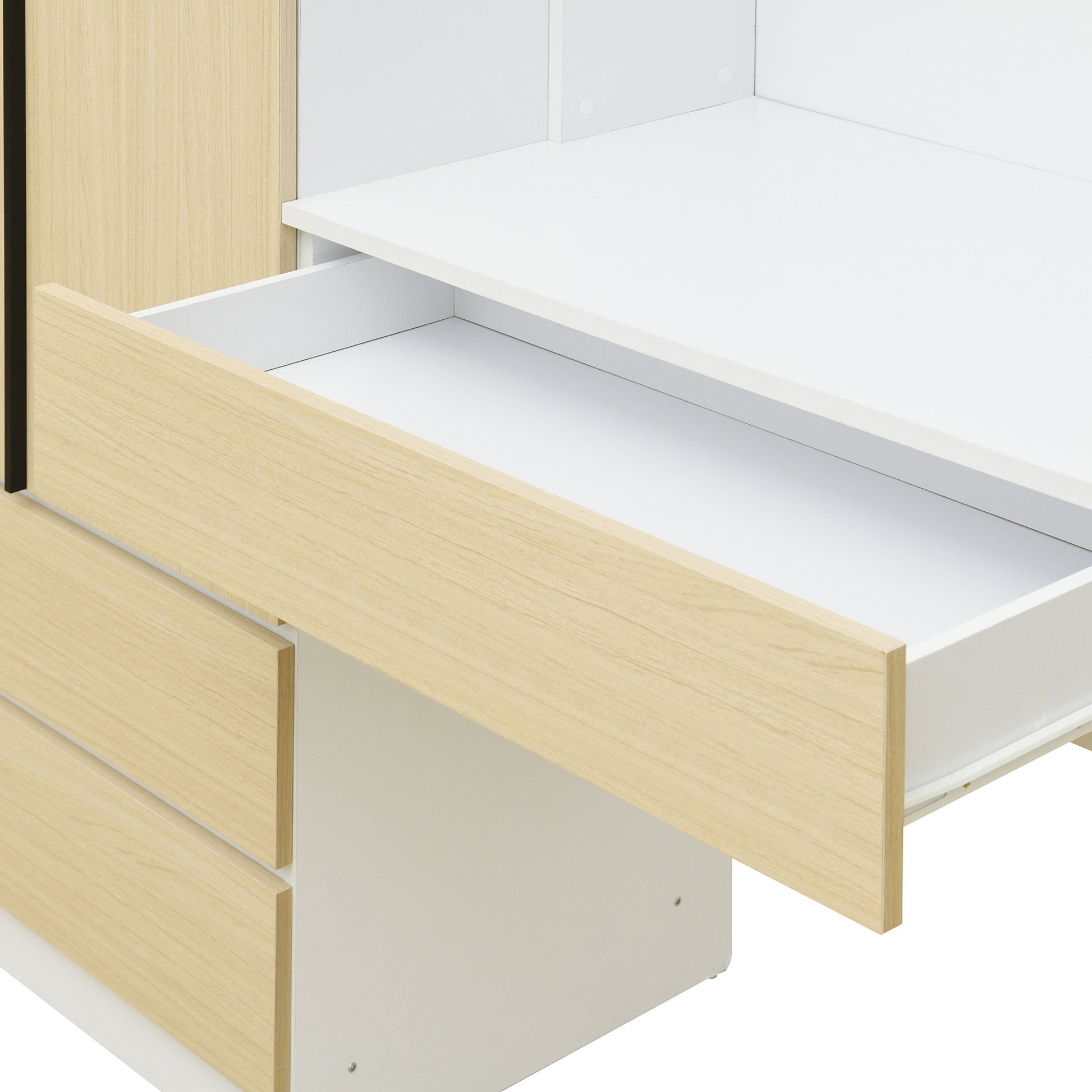 3-Door Wooden Storage Desk Wardrobe for Bedroom with Shelves and 3 Drawers, Natural