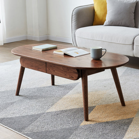 Capsule centre table Low table Table with drawers 100% solid wood Top board Desk Coffee table W 120 x D 52 x H 46 cm Study table Work from home Easy to assemble Natural wood Natural writing desk - Usofuns