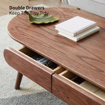 Capsule centre table Low table Table with drawers 100% solid wood Top board Desk Coffee table W 120 x D 52 x H 46 cm Study table Work from home Easy to assemble Natural wood Natural writing desk - Usofuns