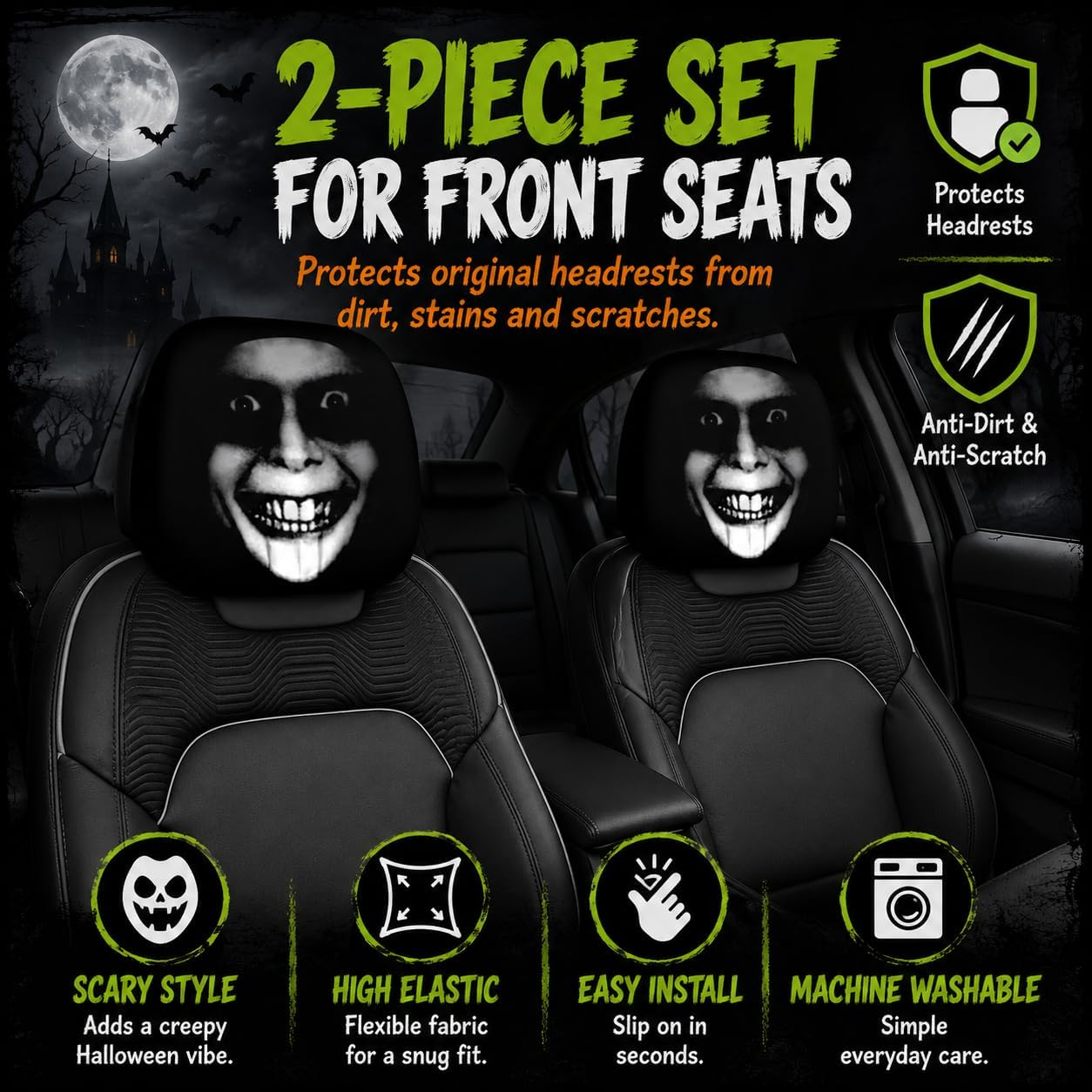 Funny Halloween Car Headrest Covers  (2-Pack)