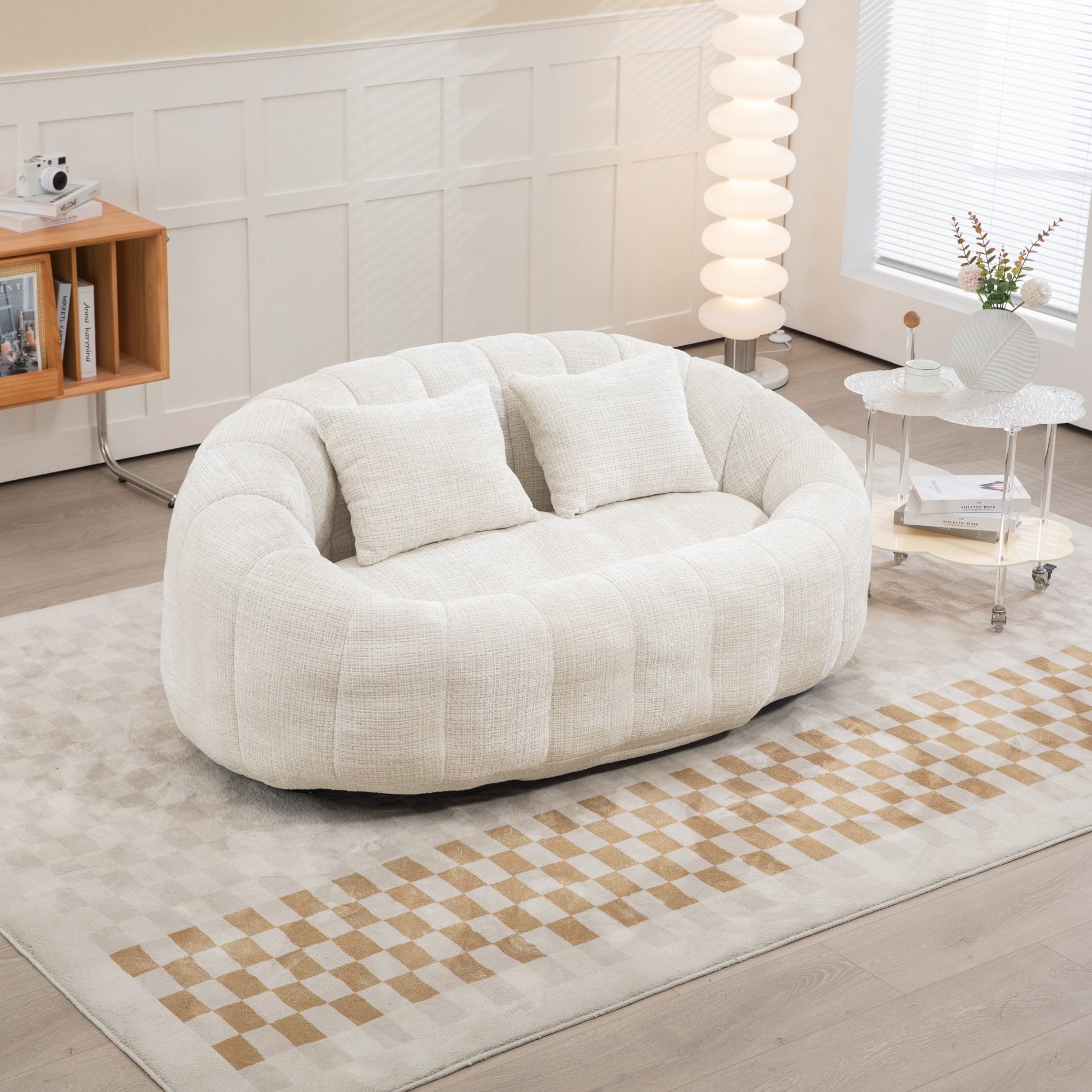 COOLMORE Bean Bag sofa Lazy Sofa Durable Comfort Lounger High Back Bean Bag Chair Couch for Adults and Kids, Indoor & Outdoor, Accent Floor Soft Lounge Chair (Beige chenille) - Usofuns