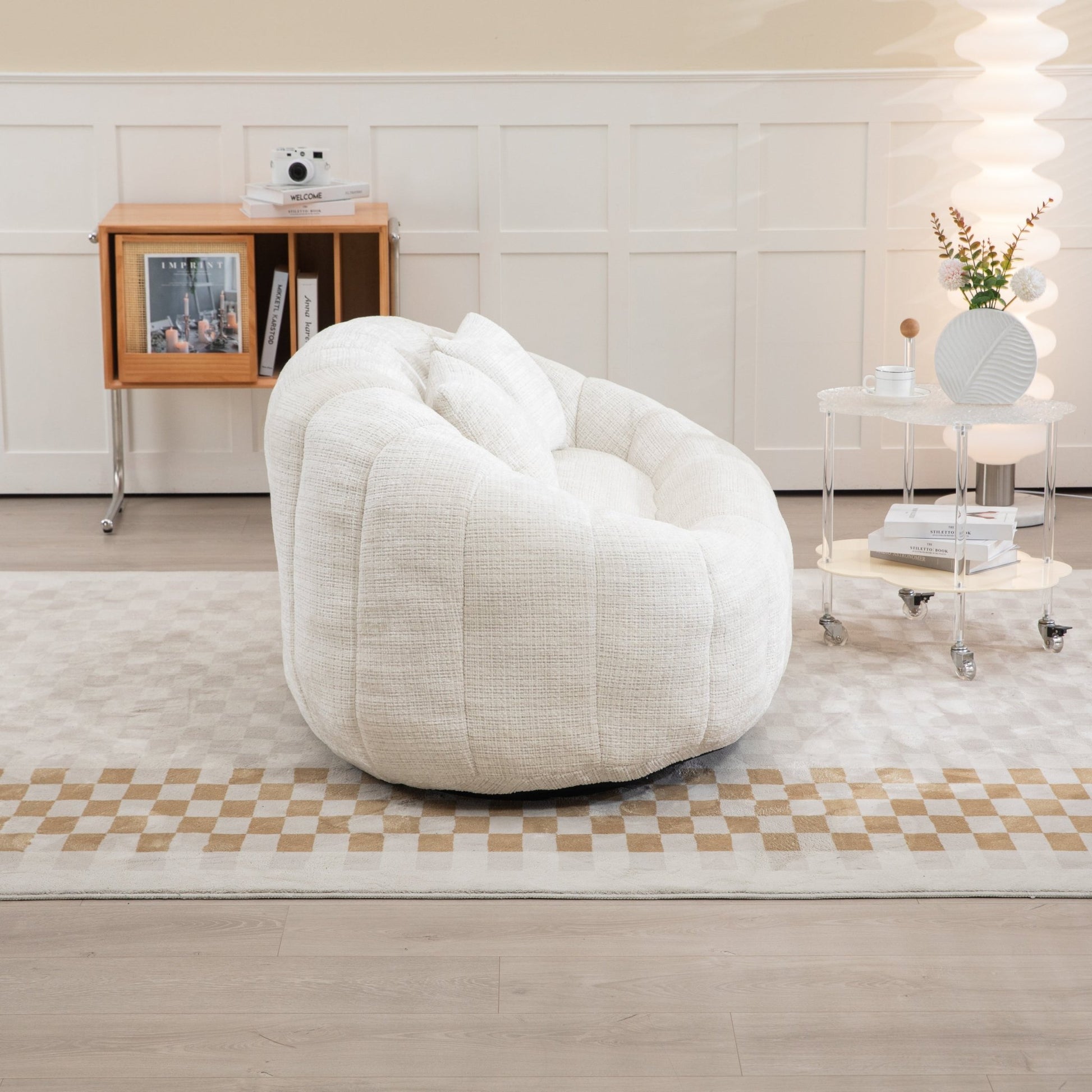 COOLMORE Bean Bag sofa Lazy Sofa Durable Comfort Lounger High Back Bean Bag Chair Couch for Adults and Kids, Indoor & Outdoor, Accent Floor Soft Lounge Chair (Beige chenille) - Usofuns