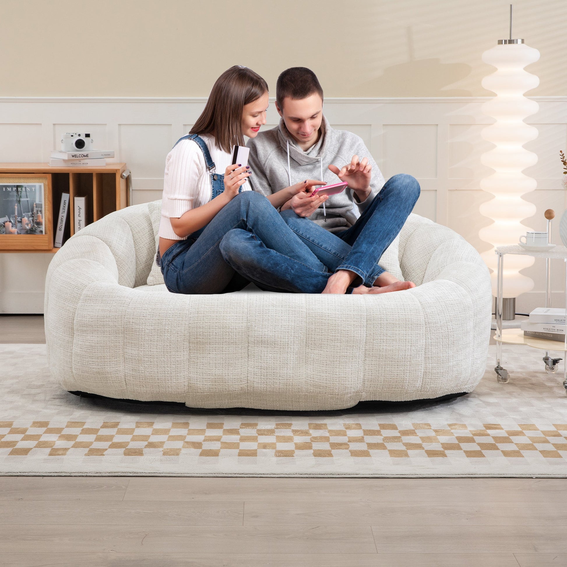 COOLMORE Bean Bag sofa Lazy Sofa Durable Comfort Lounger High Back Bean Bag Chair Couch for Adults and Kids, Indoor & Outdoor, Accent Floor Soft Lounge Chair (Beige chenille) - Usofuns