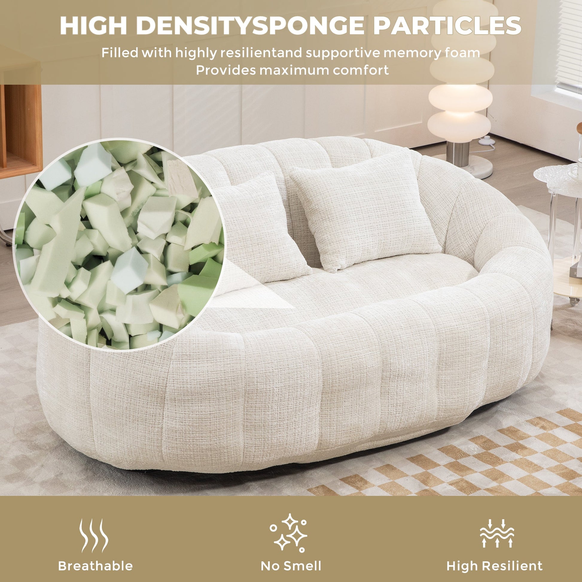 COOLMORE Bean Bag sofa Lazy Sofa Durable Comfort Lounger High Back Bean Bag Chair Couch for Adults and Kids, Indoor & Outdoor, Accent Floor Soft Lounge Chair (Beige chenille) - Usofuns
