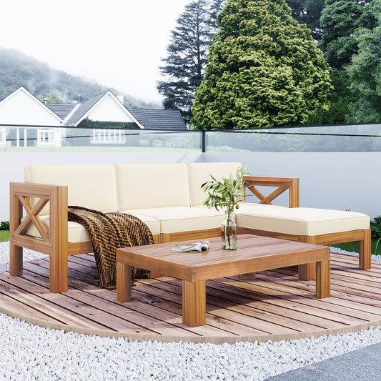 Outdoor Wooden 5 Piece Combination Sofa