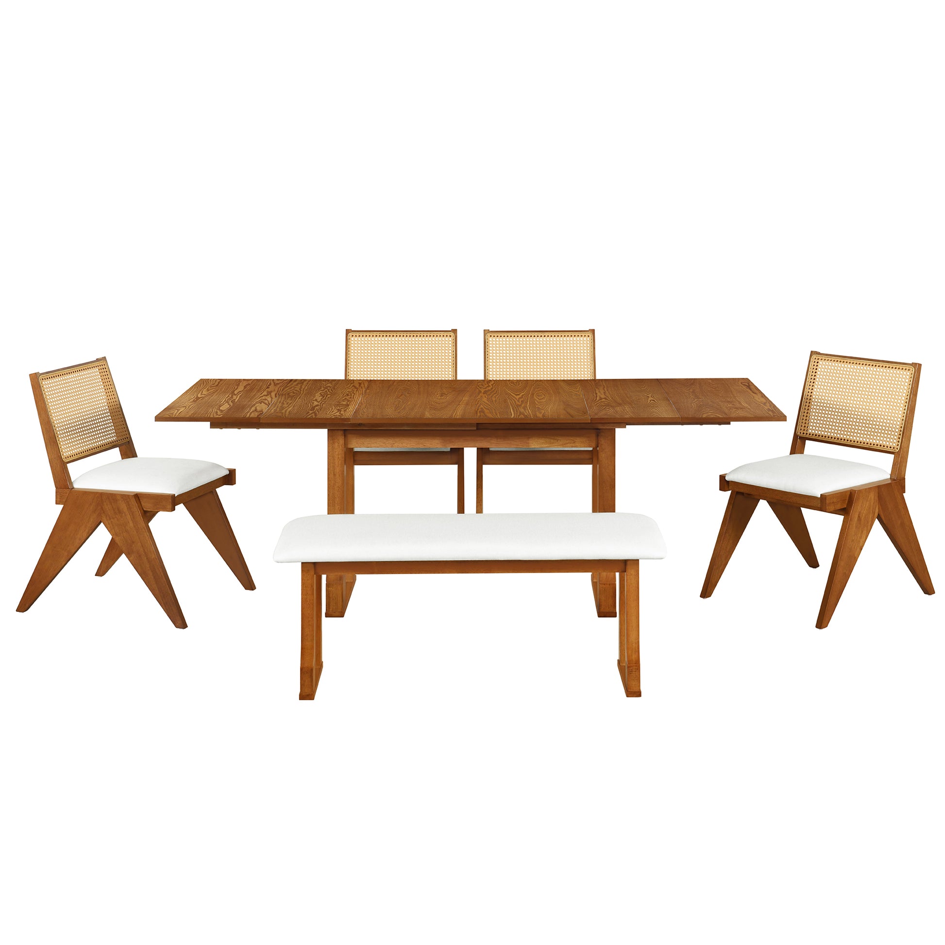 USOFUNS 6-Piece Modern Rubber Wood Dining Set