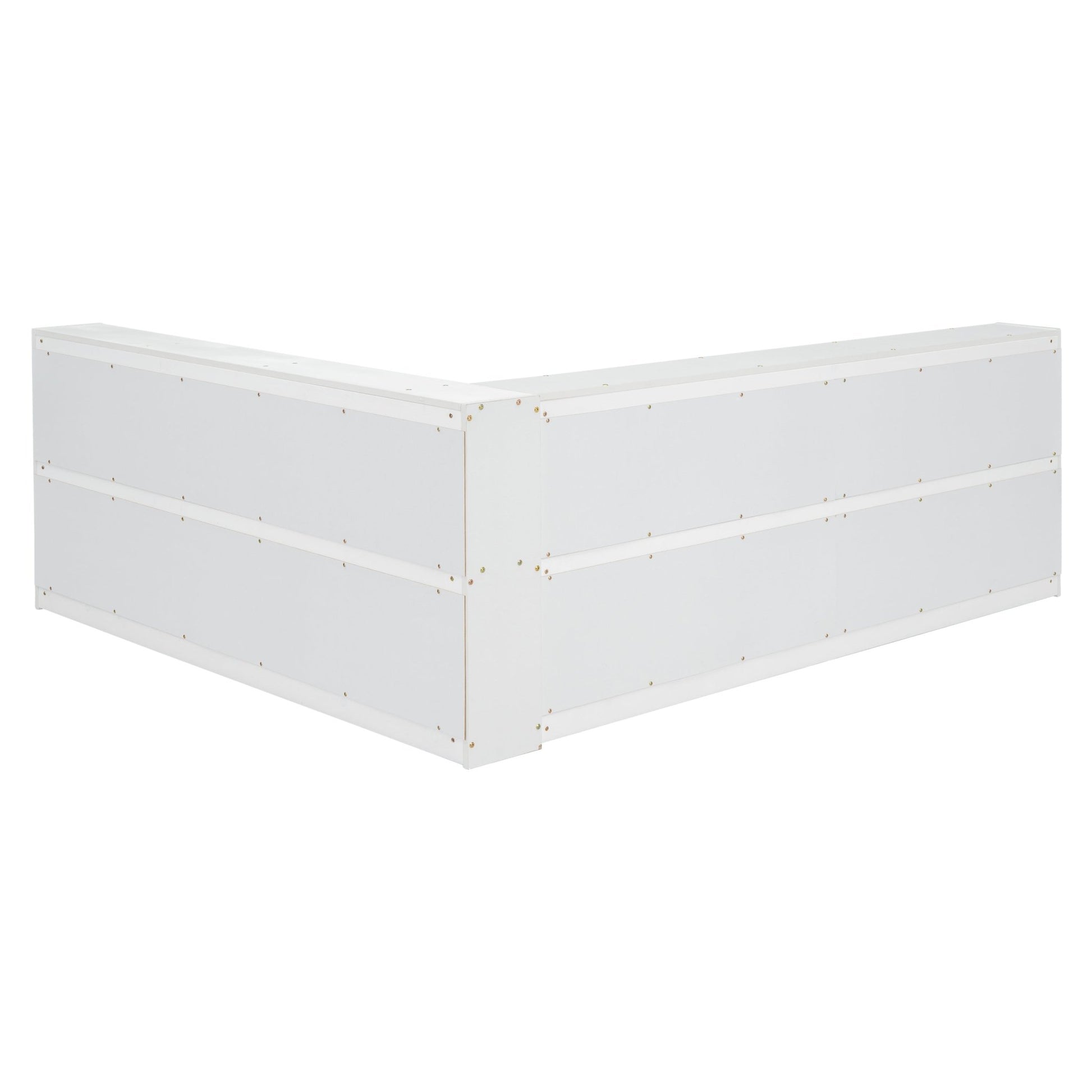Full Floor Bed with L - shaped Bookcases, sliding doors,without slats,White - Usofuns