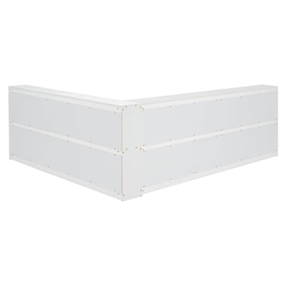 Full Floor Bed with L - shaped Bookcases, sliding doors,without slats,White - Usofuns
