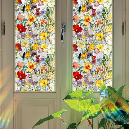 Floral Window Privacy Frosted Stained Glass Film