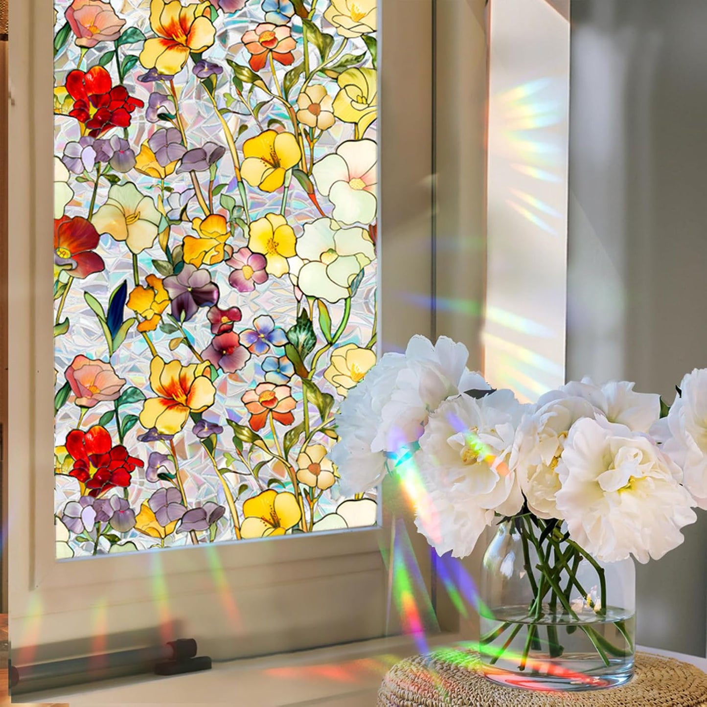 Floral Window Privacy Frosted Stained Glass Film