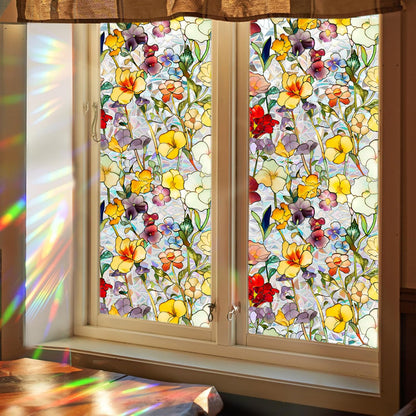 Floral Window Privacy Frosted Stained Glass Film