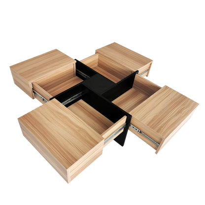 ON - TREND Unique Design Coffee Table with 4 Hidden Storage Compartments, Square Cocktail Table with Extendable Sliding Tabletop, UV High - gloss Design Center Table for Living Room, 31.5'x 31.5' - Usofuns