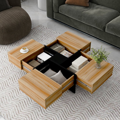 ON - TREND Unique Design Coffee Table with 4 Hidden Storage Compartments, Square Cocktail Table with Extendable Sliding Tabletop, UV High - gloss Design Center Table for Living Room, 31.5'x 31.5' - Usofuns