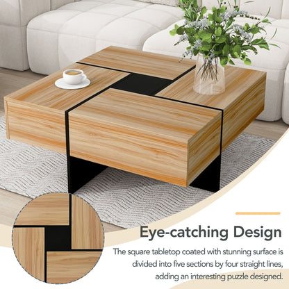 ON - TREND Unique Design Coffee Table with 4 Hidden Storage Compartments, Square Cocktail Table with Extendable Sliding Tabletop, UV High - gloss Design Center Table for Living Room, 31.5'x 31.5' - Usofuns