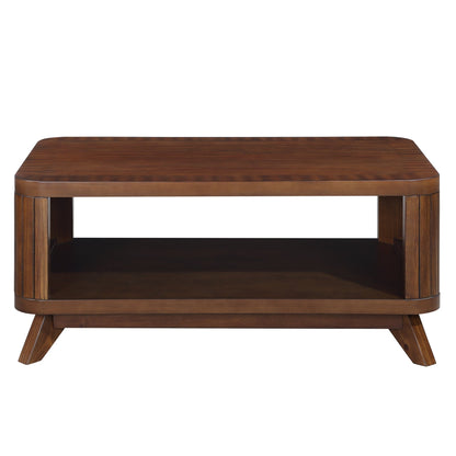 Rectangular Wood Coffee Table for Living Room, 41.5 - Inch Coffee Table with Solid Wood Legs, Wood Center Table Tea Table with Open Storage Shelf. Easy Assembly, Espresso - Usofuns