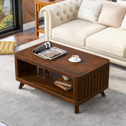 Rectangular Wood Coffee Table for Living Room, 41.5 - Inch Coffee Table with Solid Wood Legs, Wood Center Table Tea Table with Open Storage Shelf. Easy Assembly, Espresso - Usofuns