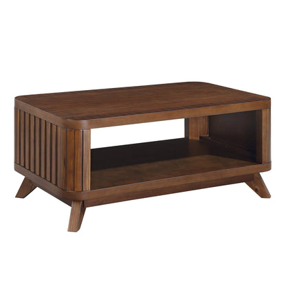 Rectangular Wood Coffee Table for Living Room, 41.5 - Inch Coffee Table with Solid Wood Legs, Wood Center Table Tea Table with Open Storage Shelf. Easy Assembly, Espresso - Usofuns