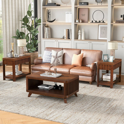 Rectangular Wood Coffee Table for Living Room, 41.5 - Inch Coffee Table with Solid Wood Legs, Wood Center Table Tea Table with Open Storage Shelf. Easy Assembly, Espresso - Usofuns