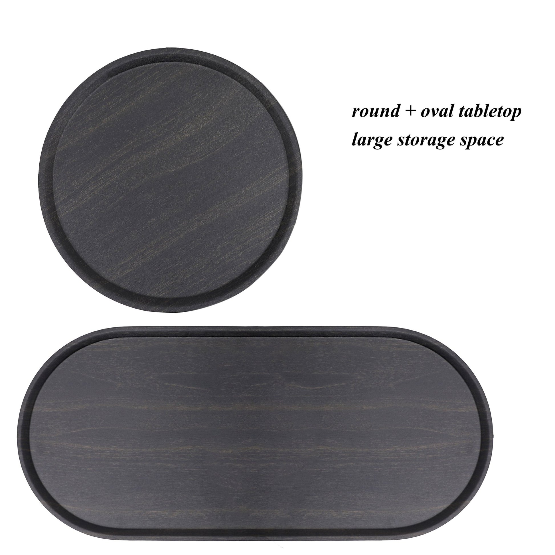 Round Coffee Table with Storage Tray 2 Tier Oval End Tables Wooden Small Side Table for Living Room (Black) - Usofuns