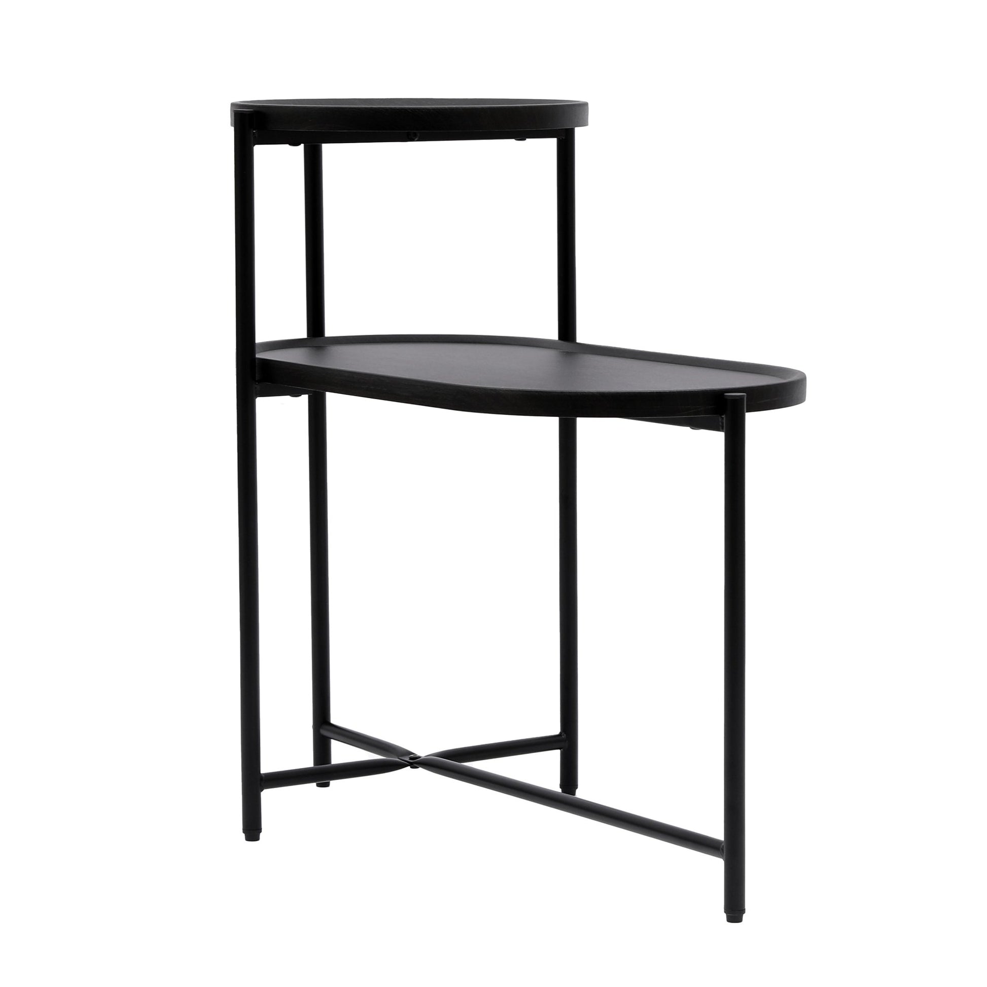 Round Coffee Table with Storage Tray 2 Tier Oval End Tables Wooden Small Side Table for Living Room (Black) - Usofuns