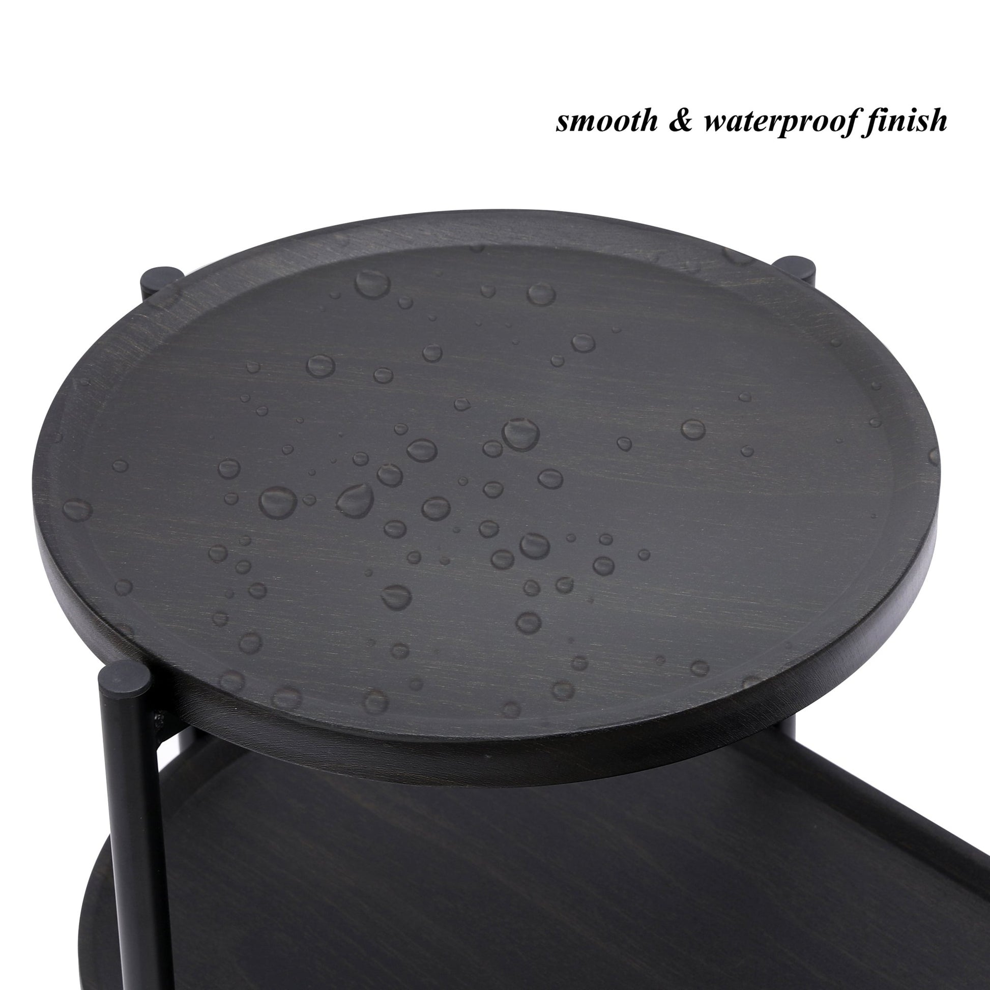 Round Coffee Table with Storage Tray 2 Tier Oval End Tables Wooden Small Side Table for Living Room (Black) - Usofuns