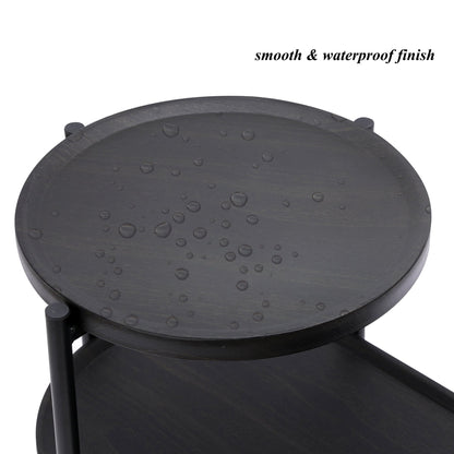 Round Coffee Table with Storage Tray 2 Tier Oval End Tables Wooden Small Side Table for Living Room (Black) - Usofuns