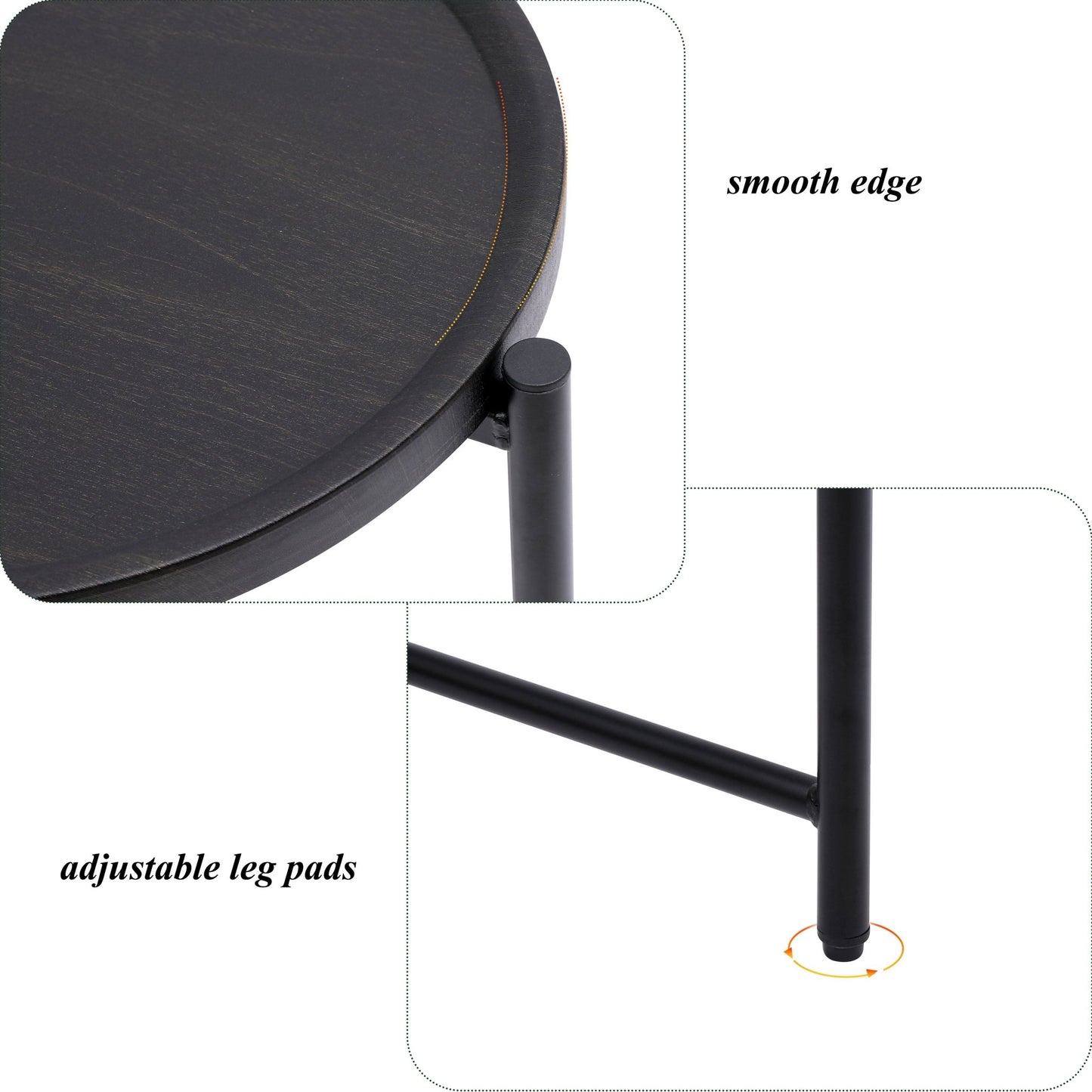 Round Coffee Table with Storage Tray 2 Tier Oval End Tables Wooden Small Side Table for Living Room (Black) - Usofuns