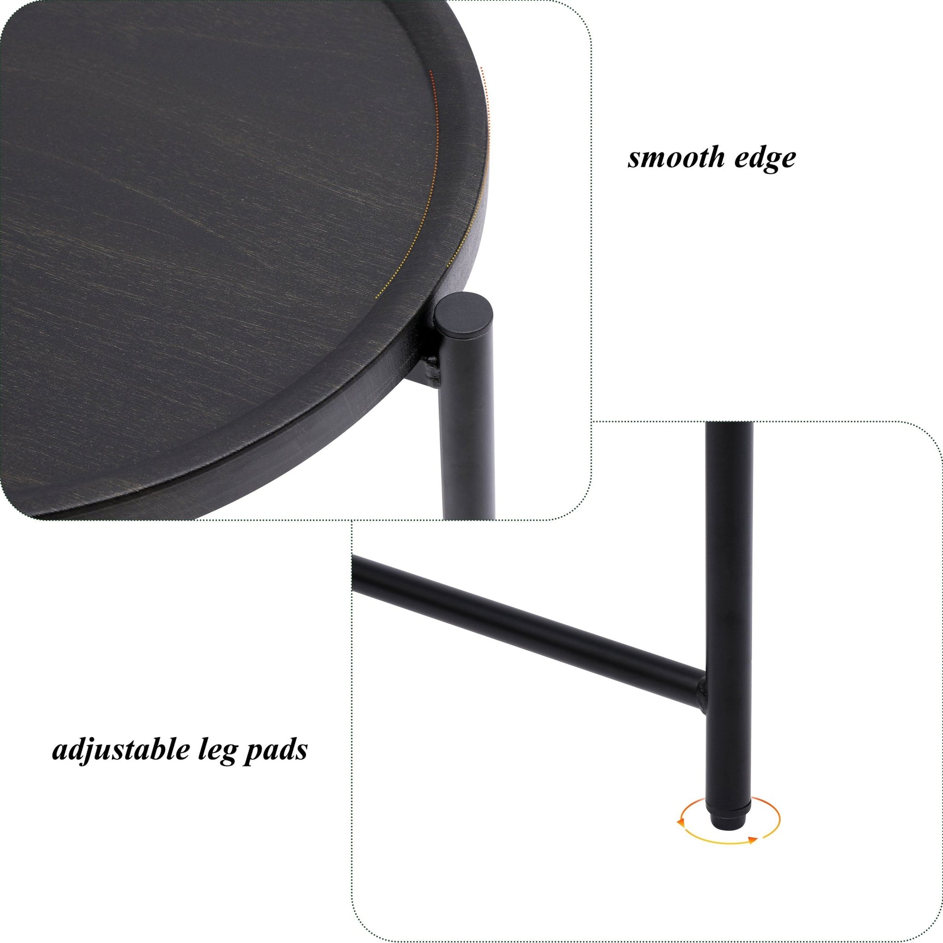 Round Coffee Table with Storage Tray 2 Tier Oval End Tables Wooden Small Side Table for Living Room (Black) - Usofuns