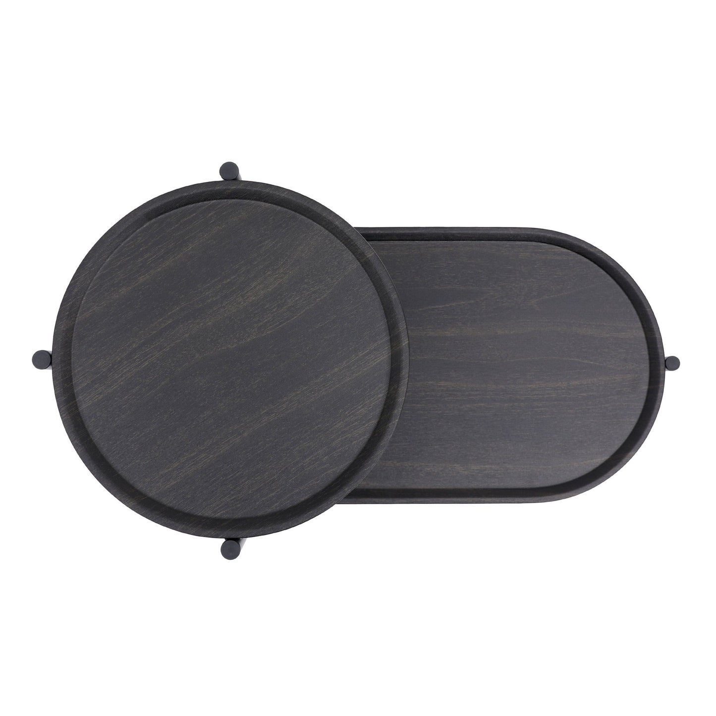 Round Coffee Table with Storage Tray 2 Tier Oval End Tables Wooden Small Side Table for Living Room (Black) - Usofuns