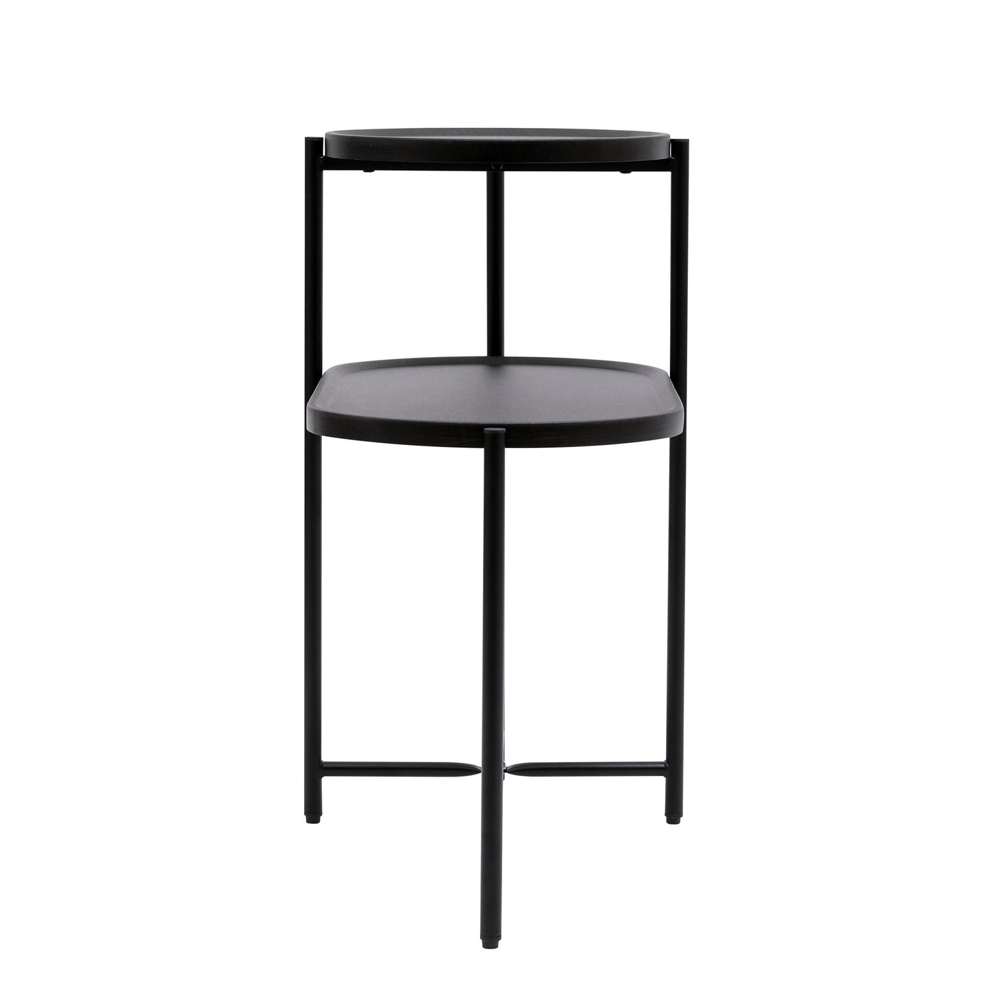 Round Coffee Table with Storage Tray 2 Tier Oval End Tables Wooden Small Side Table for Living Room (Black) - Usofuns