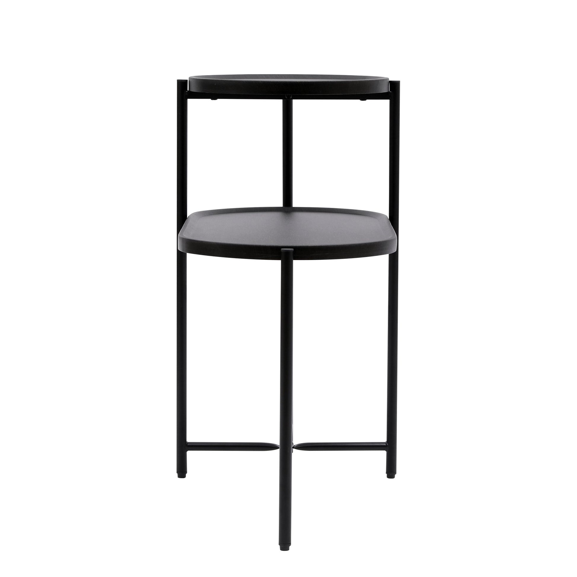 Round Coffee Table with Storage Tray 2 Tier Oval End Tables Wooden Small Side Table for Living Room (Black) - Usofuns