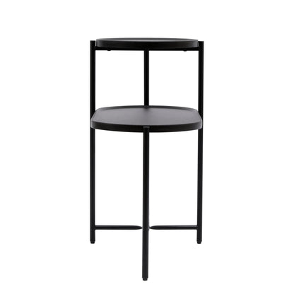 Round Coffee Table with Storage Tray 2 Tier Oval End Tables Wooden Small Side Table for Living Room (Black) - Usofuns