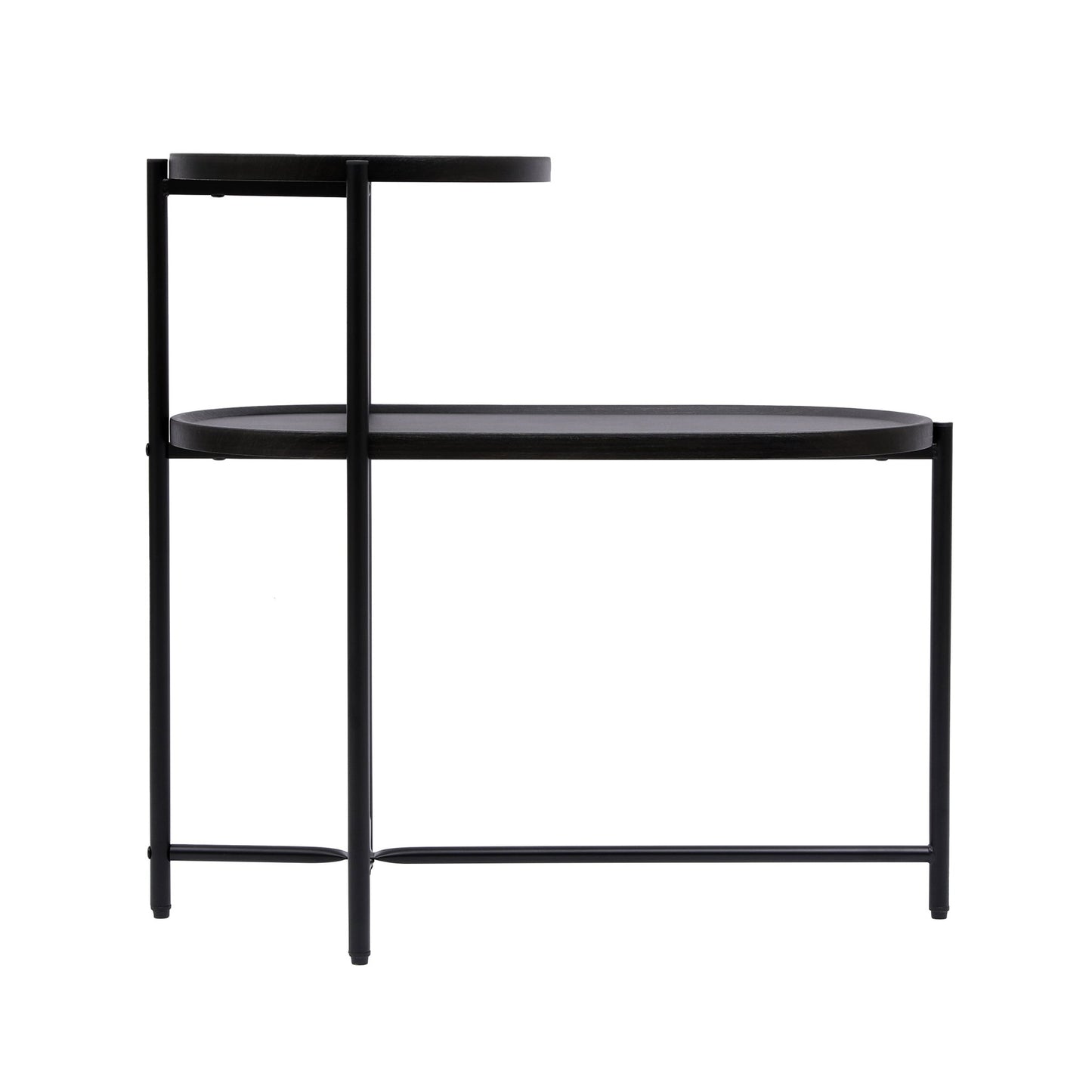 Round Coffee Table with Storage Tray 2 Tier Oval End Tables Wooden Small Side Table for Living Room (Black) - Usofuns