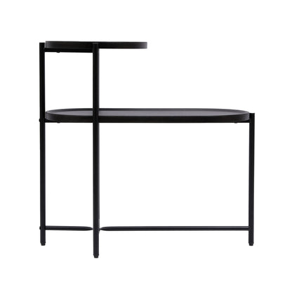 Round Coffee Table with Storage Tray 2 Tier Oval End Tables Wooden Small Side Table for Living Room (Black) - Usofuns