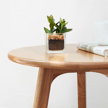Round End Table - Small End Table Side Table Coffee Table Bedside Table Night Stand for Living Room Bedroom & Balcony, 100% Natural Solid Oak Wood Easy to Assemble - Usofuns