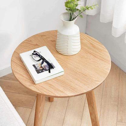 Round End Table - Small End Table Side Table Coffee Table Bedside Table Night Stand for Living Room Bedroom & Balcony, 100% Natural Solid Oak Wood Easy to Assemble - Usofuns