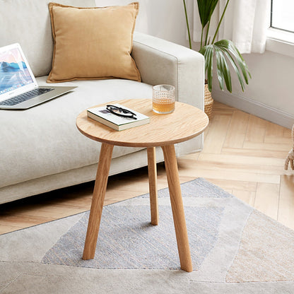 Round End Table - Small End Table Side Table Coffee Table Bedside Table Night Stand for Living Room Bedroom & Balcony, 100% Natural Solid Oak Wood Easy to Assemble - Usofuns