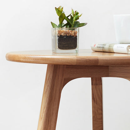 Round End Table - Small End Table Side Table Coffee Table Bedside Table Night Stand for Living Room Bedroom & Balcony, 100% Natural Solid Oak Wood Easy to Assemble - Usofuns