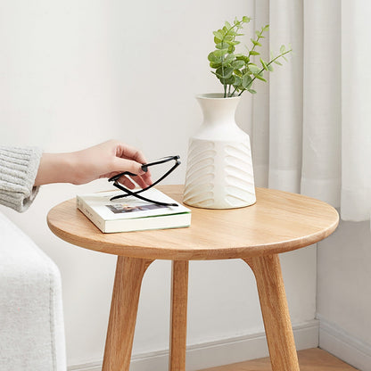 Round End Table - Small End Table Side Table Coffee Table Bedside Table Night Stand for Living Room Bedroom & Balcony, 100% Natural Solid Oak Wood Easy to Assemble - Usofuns