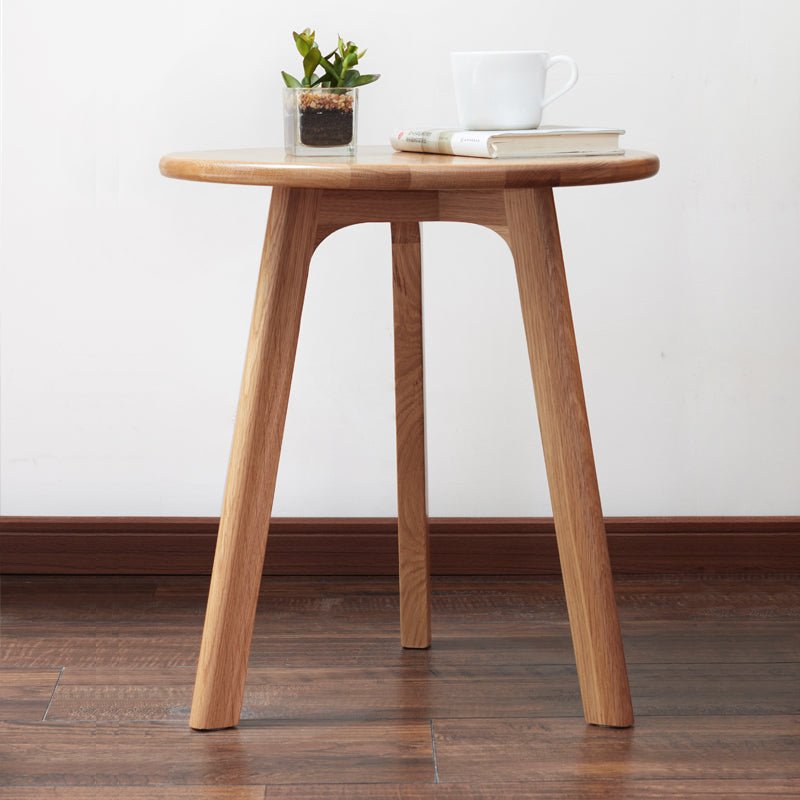 Round End Table - Small End Table Side Table Coffee Table Bedside Table Night Stand for Living Room Bedroom & Balcony, 100% Natural Solid Oak Wood Easy to Assemble - Usofuns