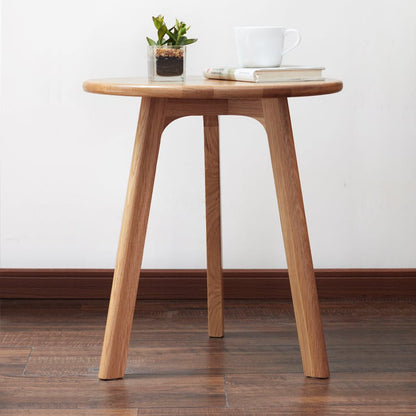 Round End Table - Small End Table Side Table Coffee Table Bedside Table Night Stand for Living Room Bedroom & Balcony, 100% Natural Solid Oak Wood Easy to Assemble - Usofuns
