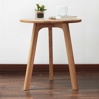 Round End Table - Small End Table Side Table Coffee Table Bedside Table Night Stand for Living Room Bedroom & Balcony, 100% Natural Solid Oak Wood Easy to Assemble - Usofuns